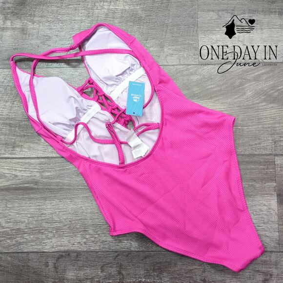 Cupshe Ribbed Lace Up Front Swimsuit Size M - Picture 7 of 7